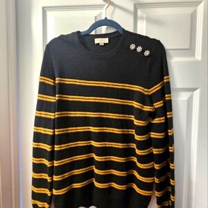 Loft black and gold striped sweater with embellishment